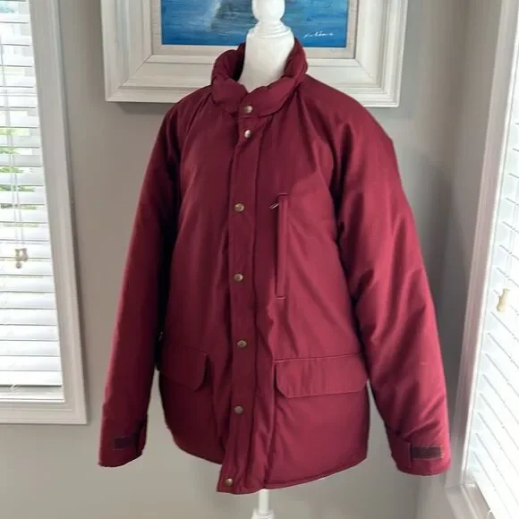 Vintage 80s LLbean Winter Insulated Burgundy Winter Snow Ski Jacket Coat L - Picture 2 of 15